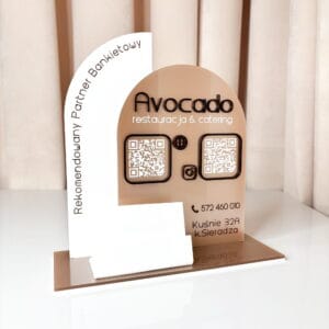 Tabliczka firmowa / stand z kodem QR - podwójna + wizytownik