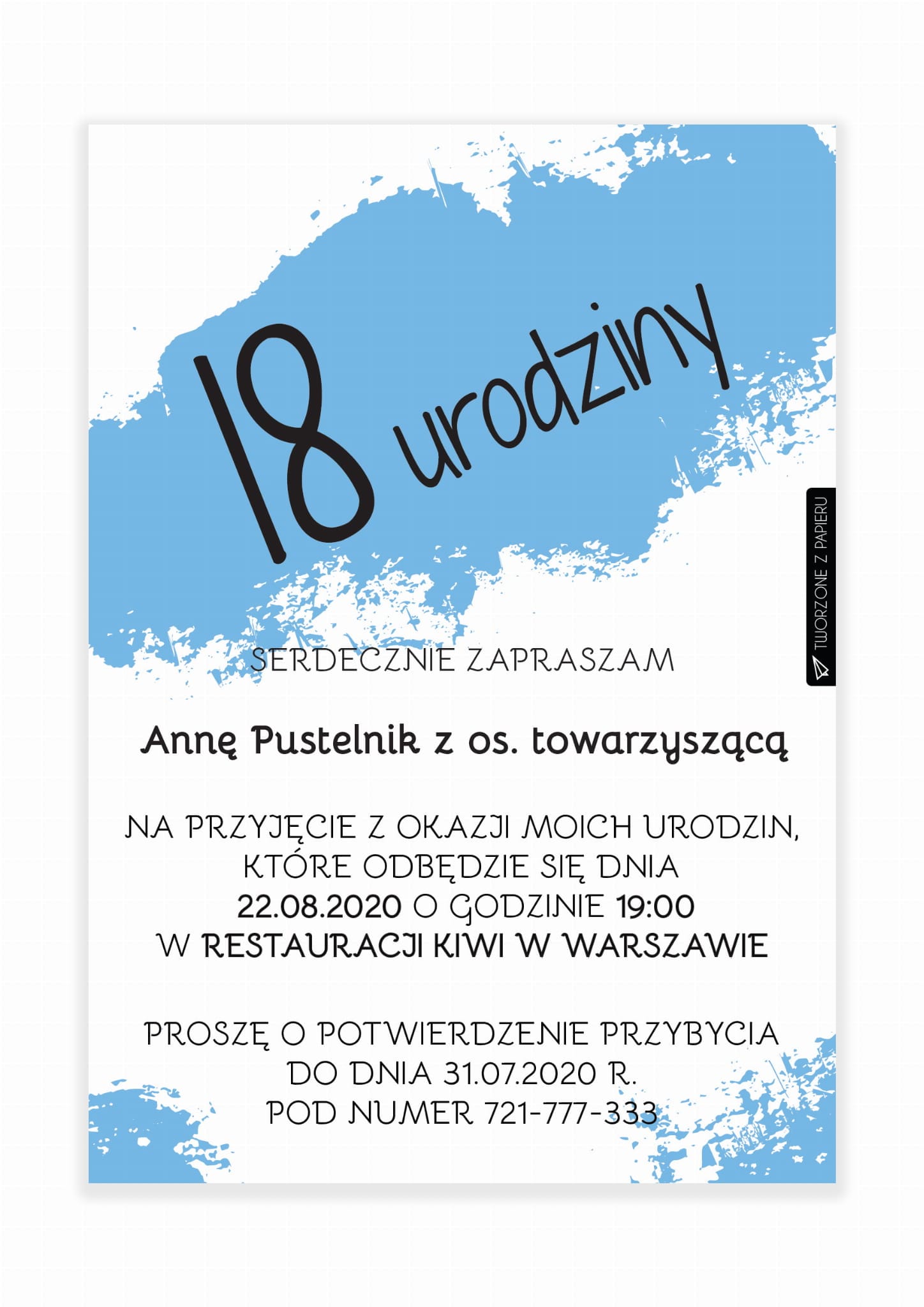 Zaproszenie Urodzinowe / Z-18-07-01