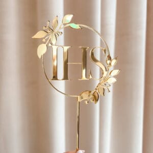 Topper na tort w obręczy IHS z gałązkami TP05