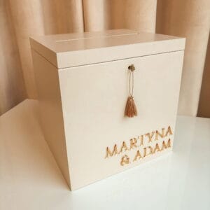 Pudełko na koperty - Ślubne - Krem + złoto