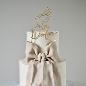 Zestaw dekoracji na tort na chrzest z imieniem i gołąbkiem