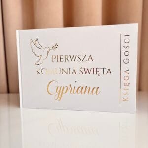 Księga gości na komunię – personalizowana, złocona