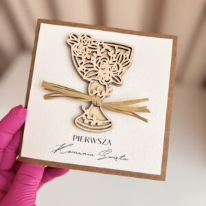 Zaproszenie na Komunię z drewnianym kielichem/ Z-K-28