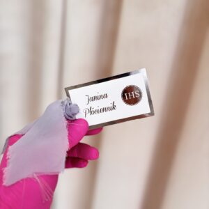 Winietka na komunię ze srebrzeniem i kokardką - W-NKBZK-02